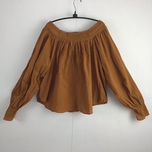 LIV Los Angeles Tops - LIV LOS ANGELES cotton Boho Embroidered Long Sleeve Top in mustard NWT Sz Med